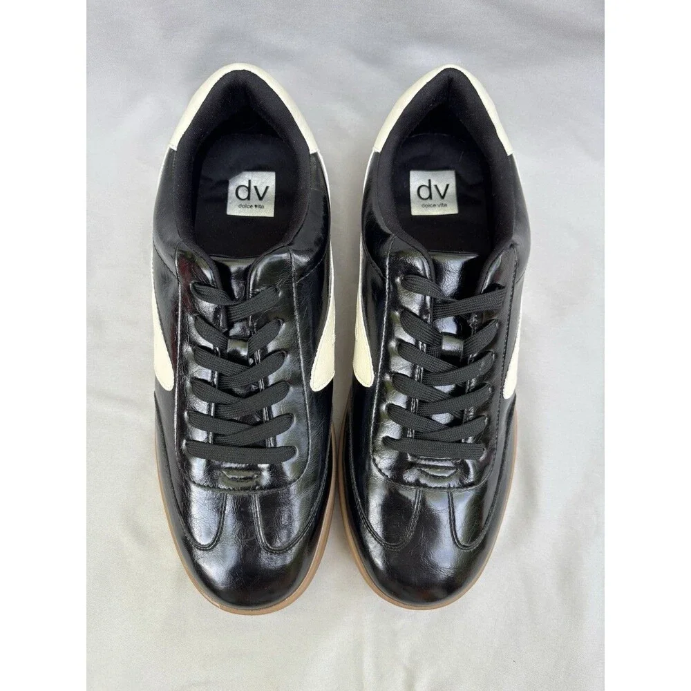 Dolce Vita Men's Leather Lace-Up Sneakers Black/White Logo Rubber US 11